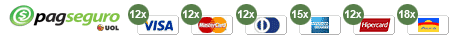 Este site aceita pagamentos com Visa, MasterCard, Diners, American Express, Hipercard, Aura, Bradesco, Itaú, Unibanco, Banco do Brasil, Banco Real, saldo em conta PagSeguro e boleto.
